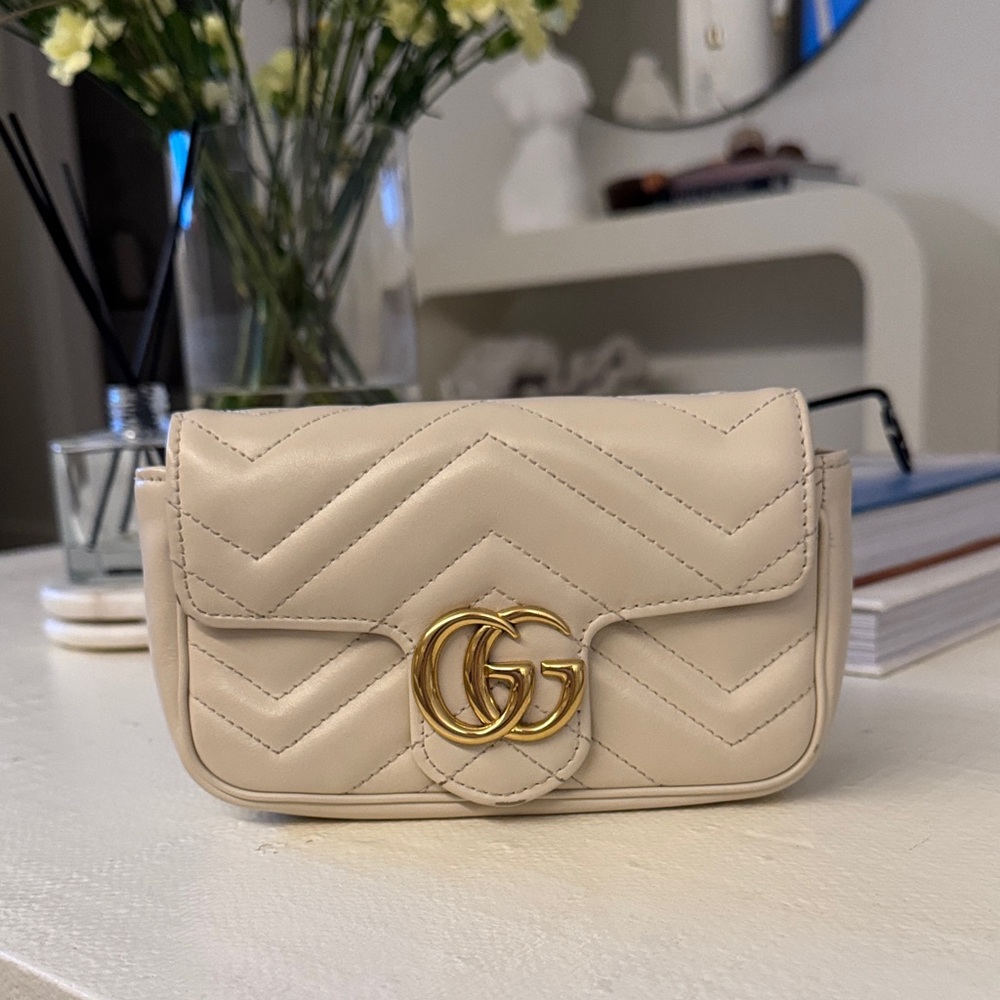 Gucci Beige Quilted Crossbody Bag MINI MARMONT